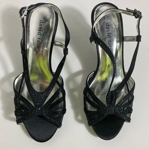 David Tate Women’s 6.5 Black Satin Strappy Refined Dress Heel NWOT